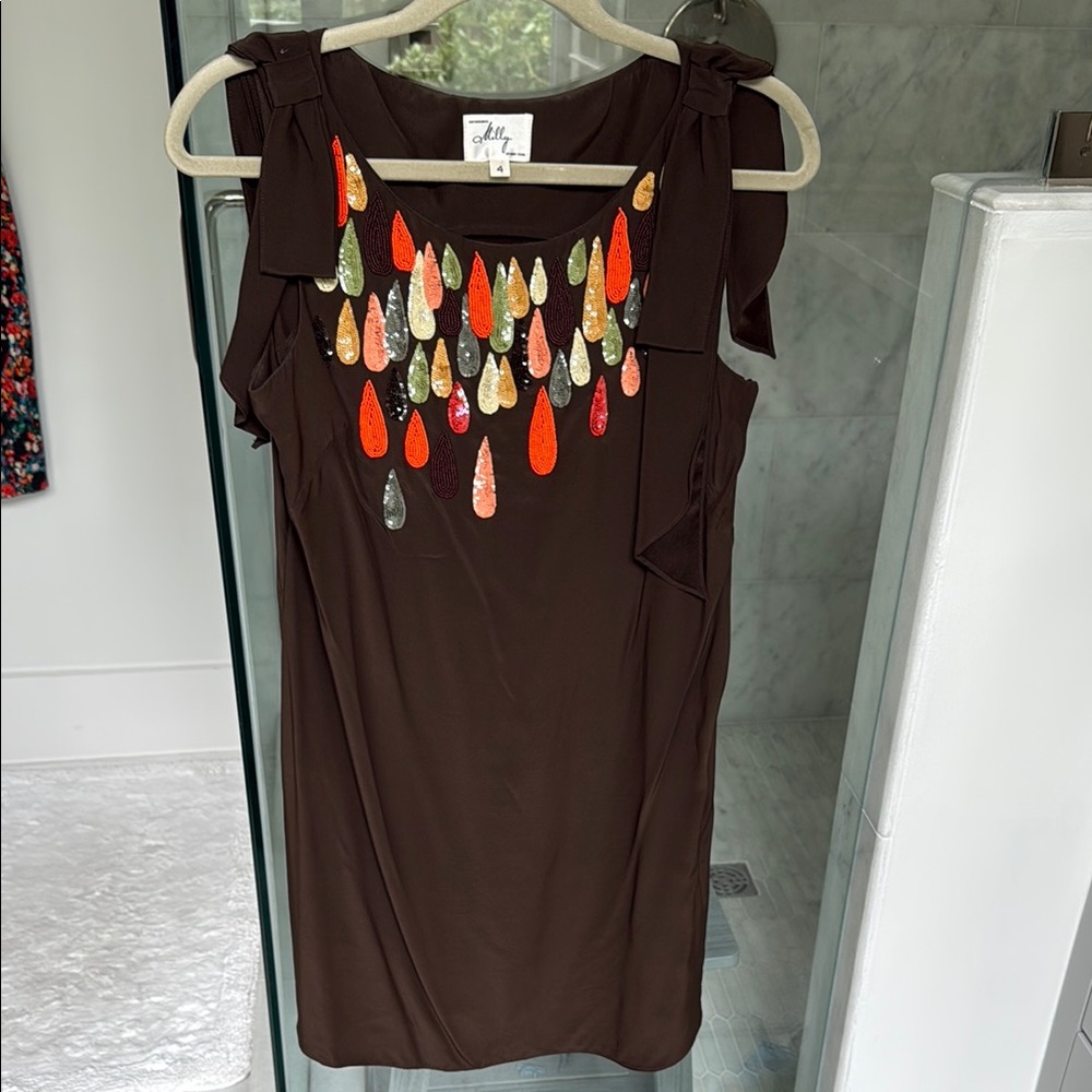 MILLY Brown Dress with Colorful teardrop shapes